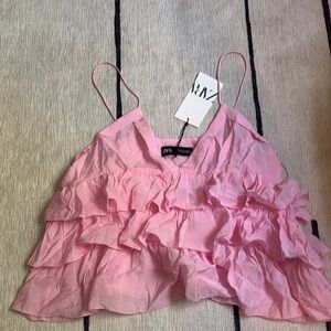 Zara Pink Ruffled Crop Camisole